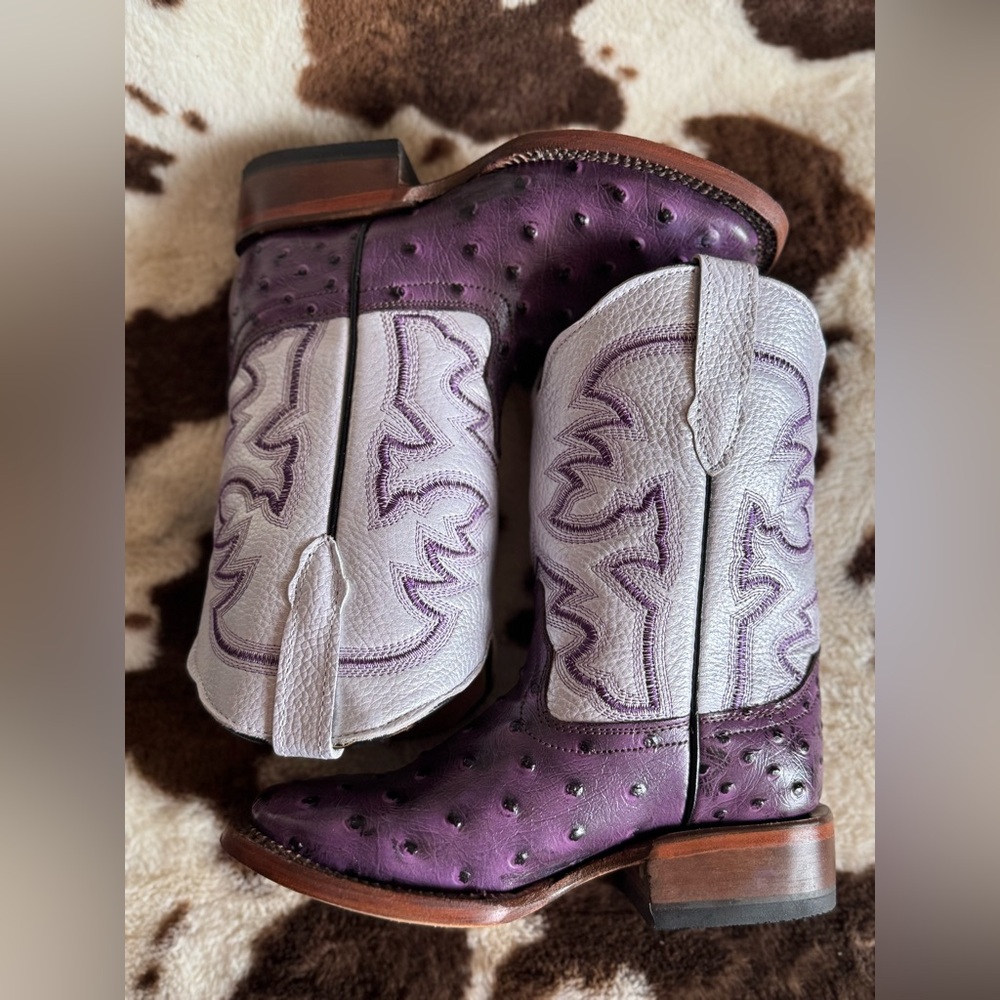 Girls Purple Ostrich Print Cowgirl Western Boots